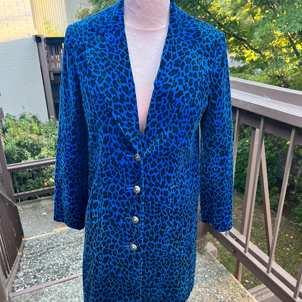 Jacket-Blue leopard velvet feel, rare, funky, DG2, Diane Gilman, fits 6/8 - Picture 2 of 12